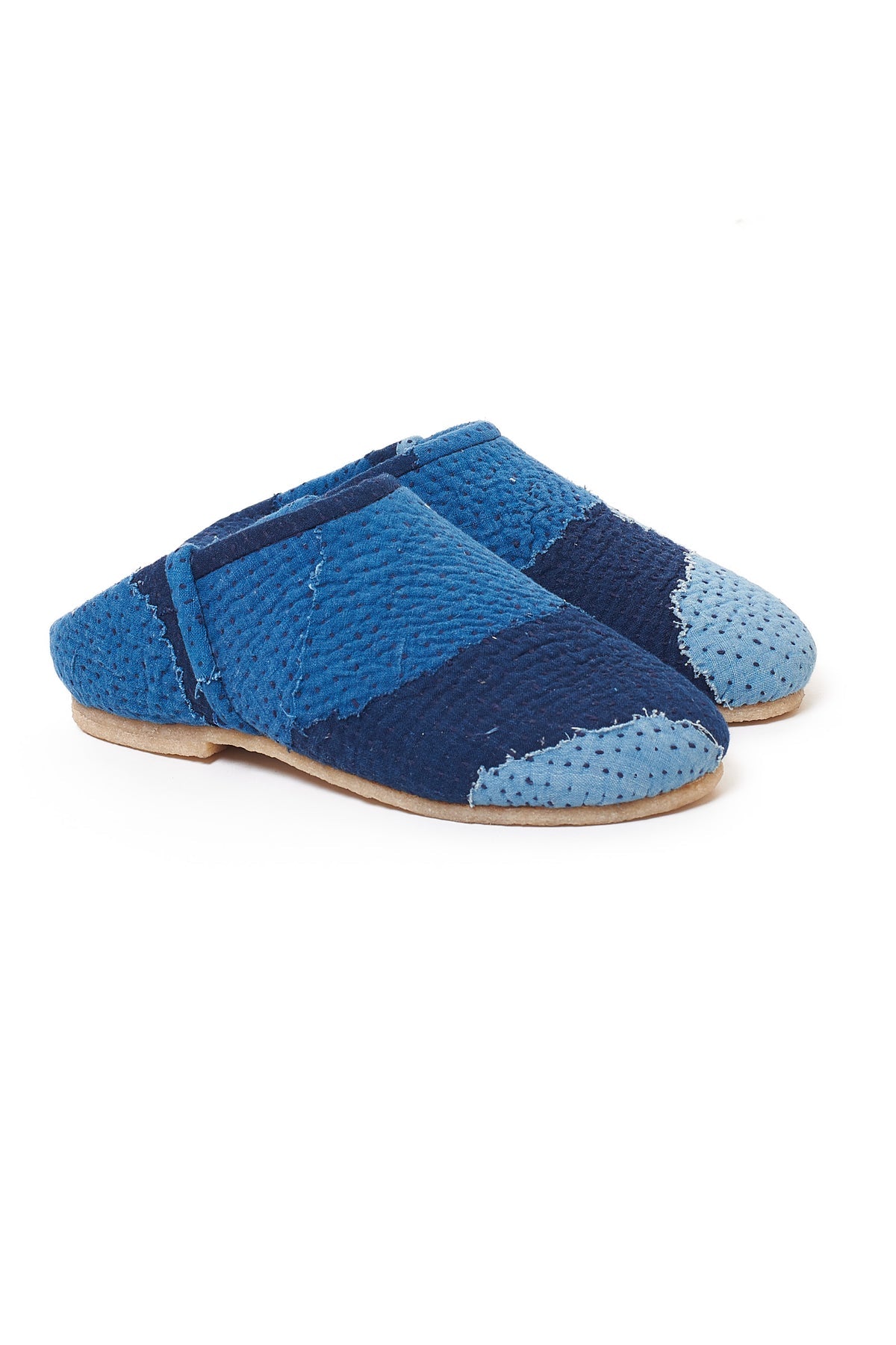 Chaussures à enfiler faites main en patchwork indigo