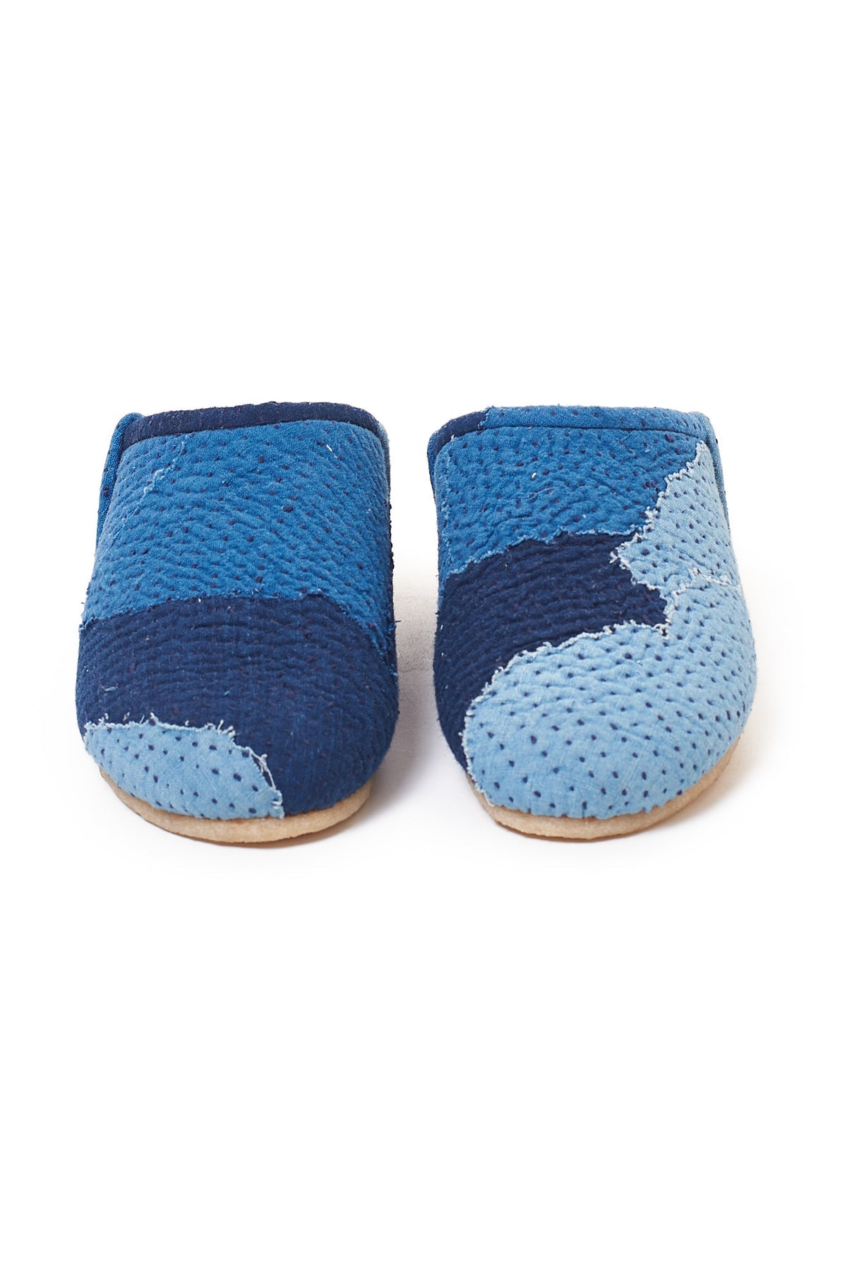 Chaussures à enfiler faites main en patchwork indigo