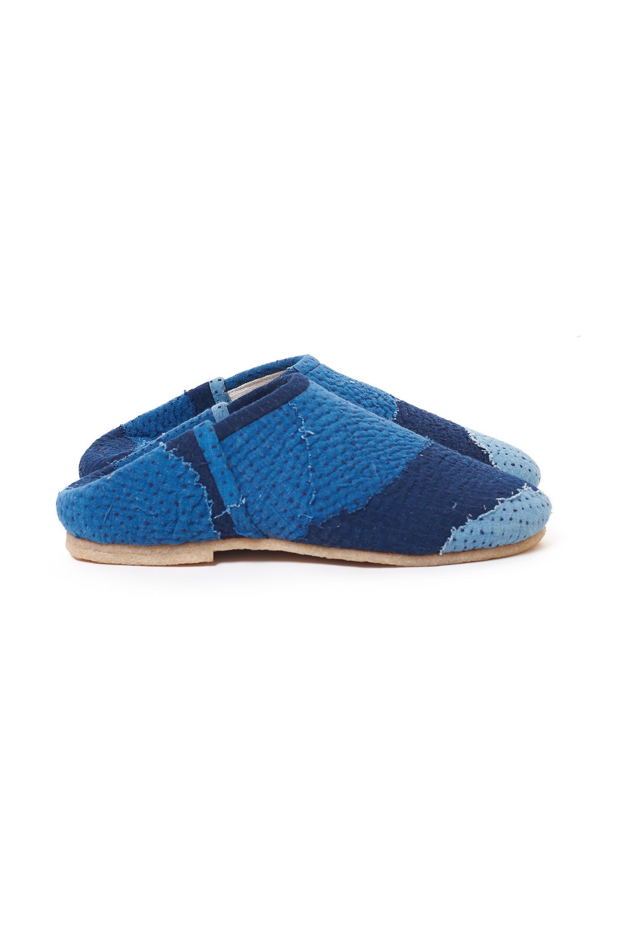 Chaussures à enfiler faites main en patchwork indigo