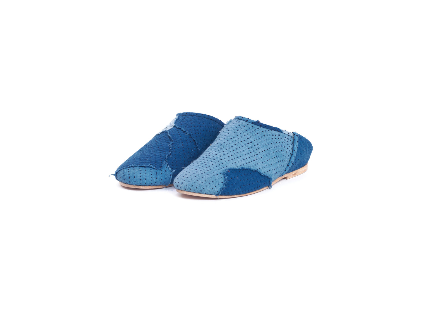 Chaussures à enfiler faites main en patchwork indigo