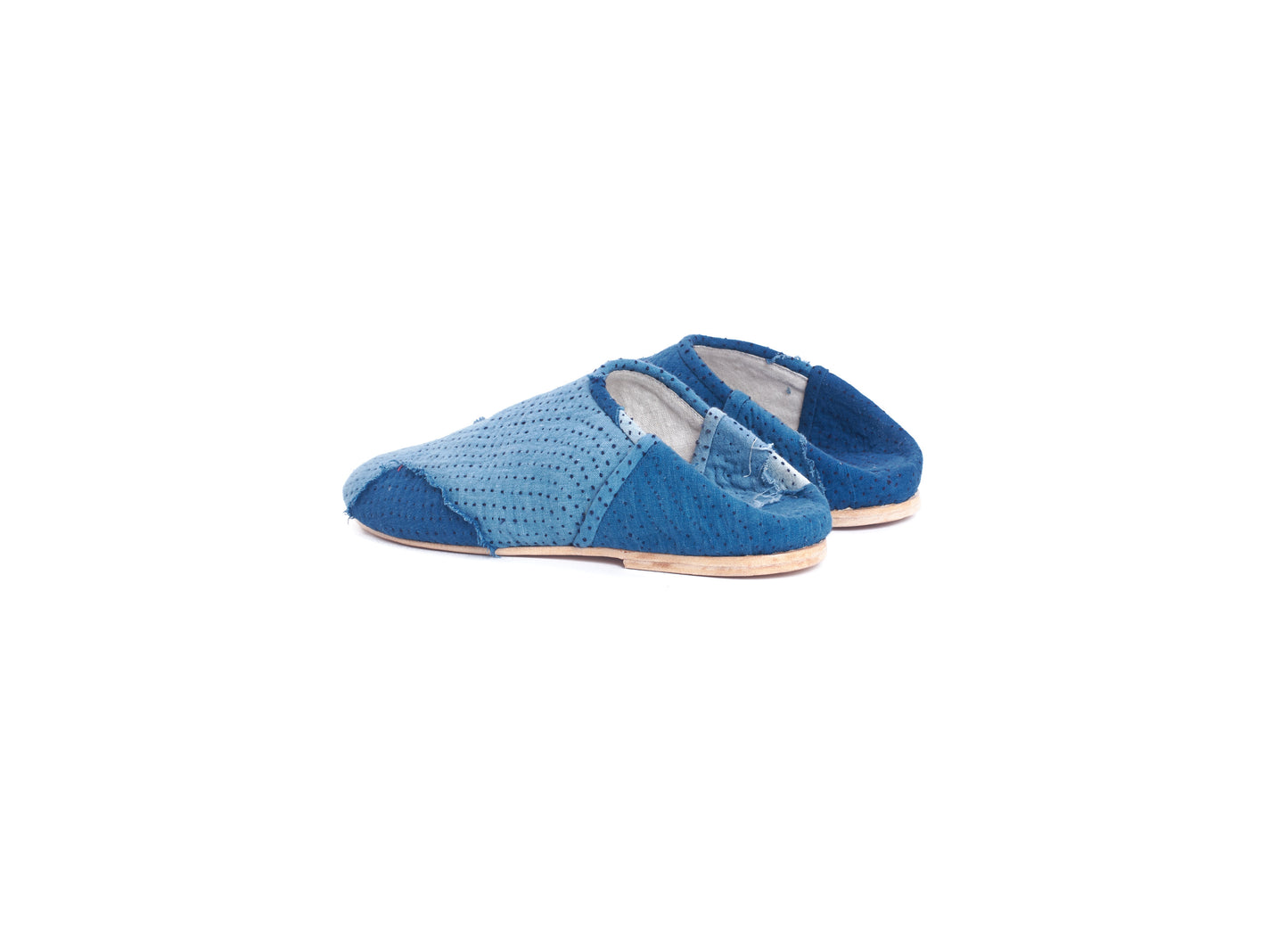 Chaussures à enfiler faites main en patchwork indigo