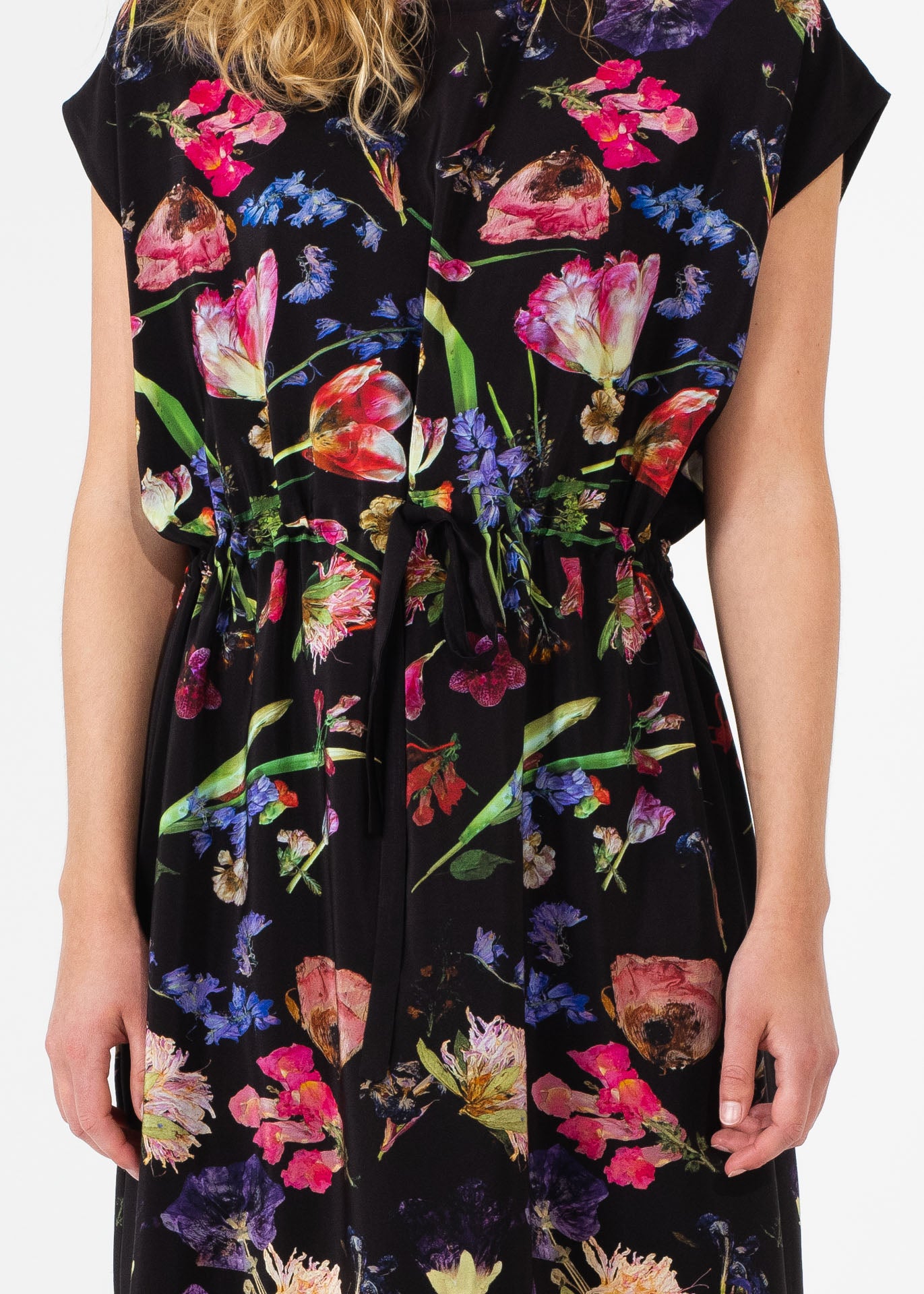 Simple black dress with floral print