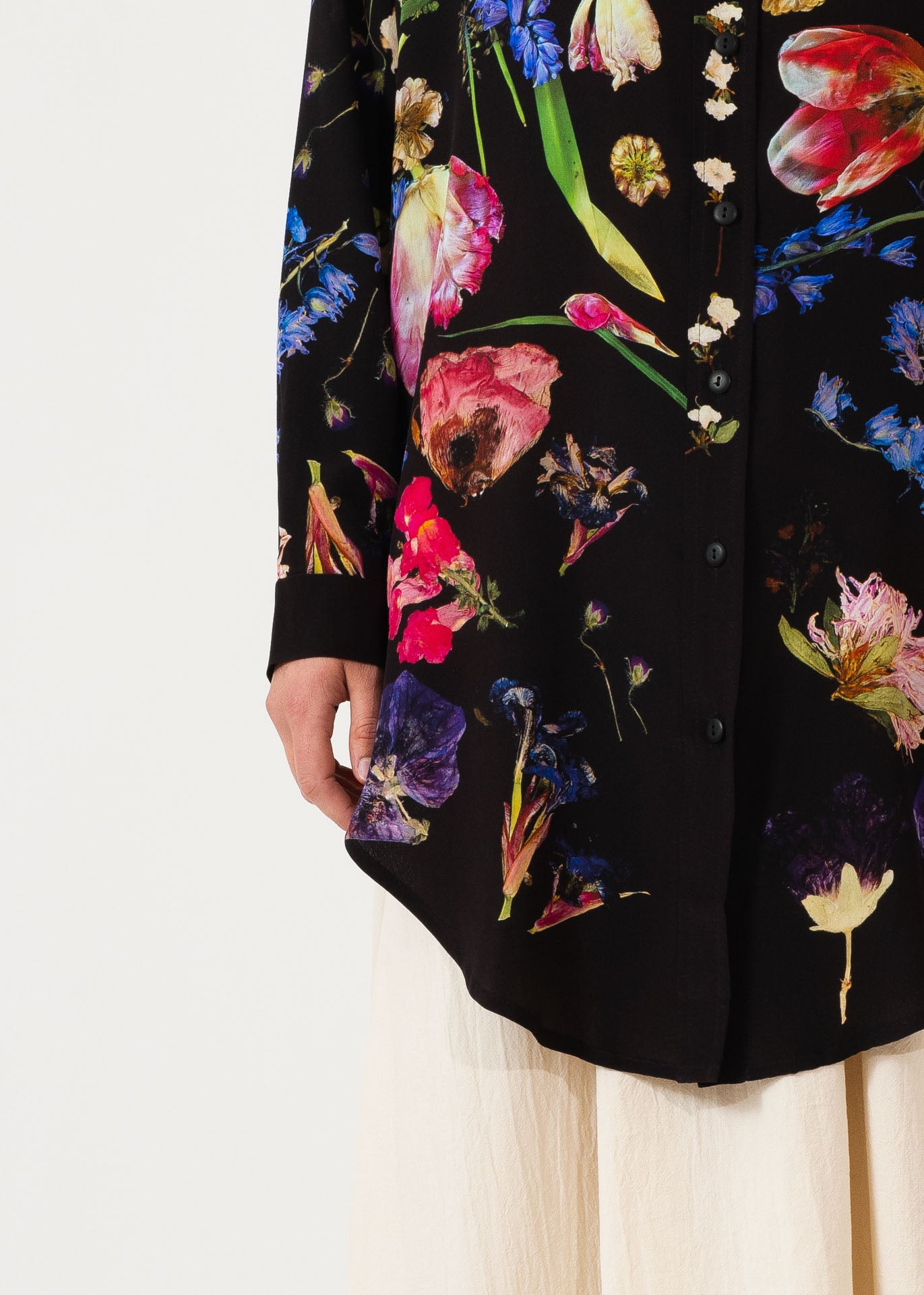 Large floral-print silk shirt